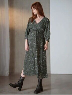 Seraphine Maternity Green Leopard Print Viscose Dress